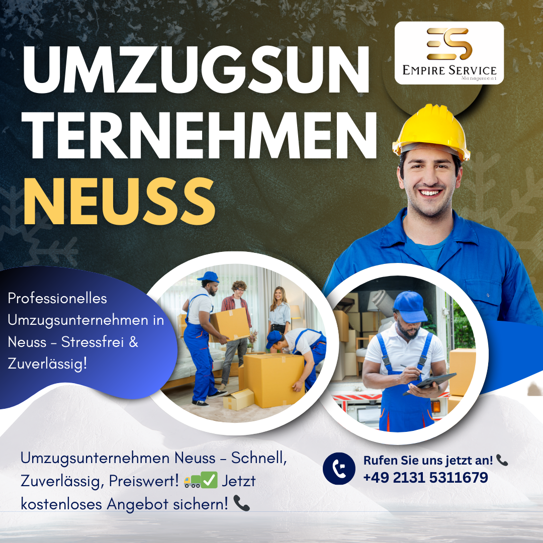 A moving company advertisement featuring a smiling worker in a blue uniform and helmet. Images show movers handling boxes and furniture. Text includes contact details and emphasizes reliability and cost-effectiveness. Company logo is visible.